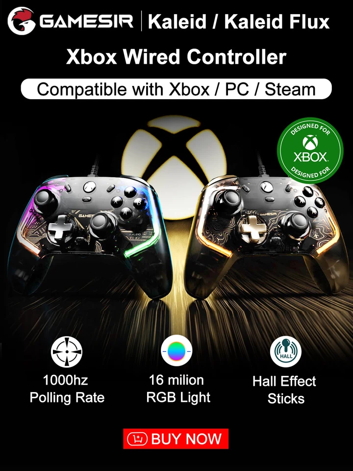 GAMESIR GameSir RGB Lighting Controller Compatible With Xbox Series X S Kaleid Kaleid Flux Gamepads PC Compatible With Xbox One Controle Officially Licensed By Microsoft Game Console Sticks For PC Win10 11 Steam With Hall Effect Joysticks And Triggers 4 Rumble Motors 1000hz Polling Rate Transparent Black p 35942222