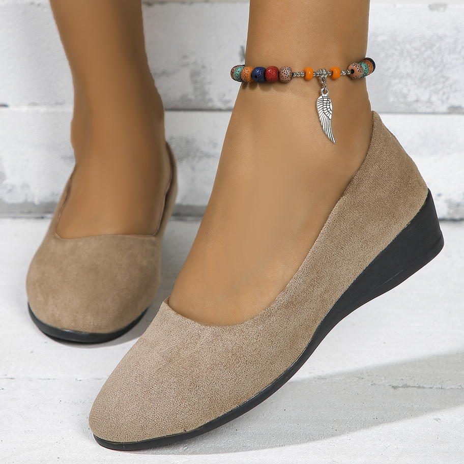 Women s Elegant Retro Suede Solid Color Casual Round Toe Wedge Shoes Solid Color High Heels p 61115992