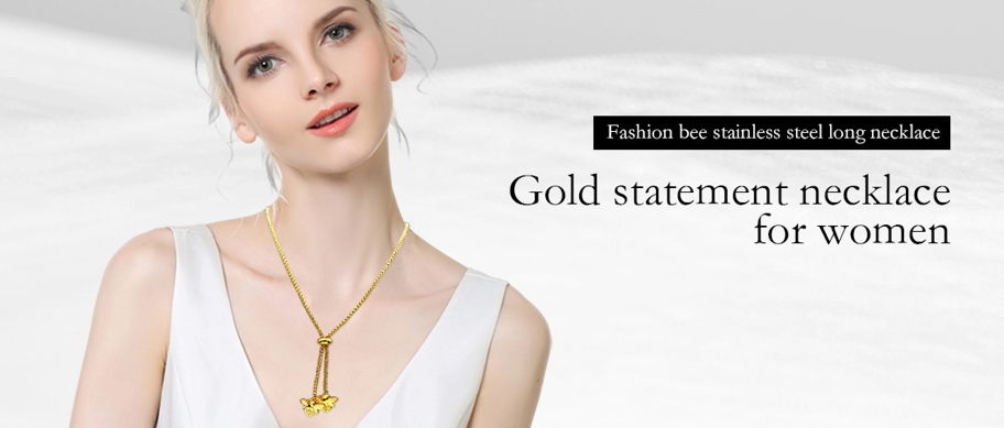 Fashion Bee Stainless Steel Long Necklace For Women Gold Color Statement Necklace p 39435839