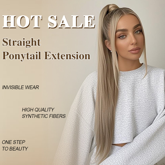 Ponytail Extension Claw Clip Ponytail Hair Extension 24 Inch Long Straight Ponytail Hair Pieces For Women Synthetic Fiber Natural Hair Extension Ponytail For Women Daily Use Blonde  p 27458331