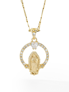 1pc 2025 New Hypoallergenic Copper Inlaid Zirconia Fashion Faith Guadalupe Virgin Mary Backside Cross Logo Pendant Necklace Suitable For Mother Valentine s Day Couples Friends Church Congregation Gifts Catholic First Holy Daily Holiday Wear Prayer p 65527569
