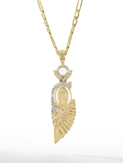 1pc 2025 New Hypoallergenic Copper Inlaid Zirconia Feather Shaped Fashion Faith Guadalupe Virgin Mary Cross Logo Pendant Necklace Suitable As Gifts For Mothers Lovers Friends For Daily Holiday Wear Prayer p 65325670