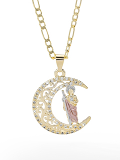 1pc 2025 New Non Allergic Copper Inlaid Zirconia Moon Shaped Hand Painted Three Color Priest Pendant Necklace Suitable For Mother Valentine s Day Couples Friends Believers Gift Catholic First Daily And Festival Wear Prayer p 65254530
