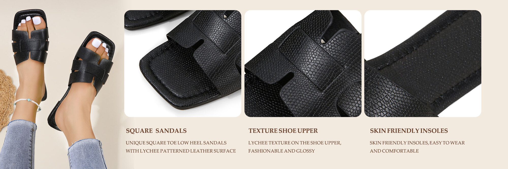 Women s Fashion Flat Square Toe Slip On Sandals Versatile Ladies Casual Sandals For Spring Summer p 49965720