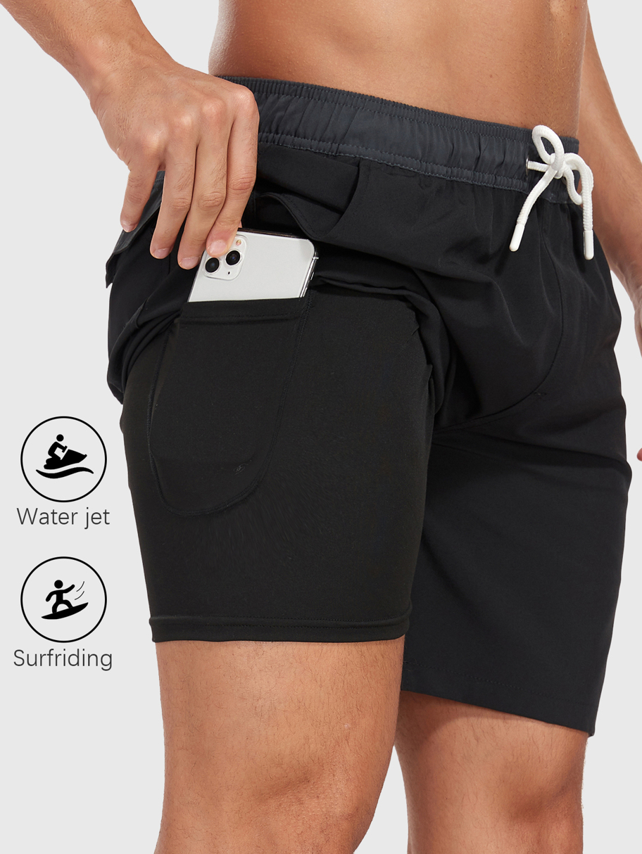 SUPEKYKO Men s Lightweight Quick Dry Board Shorts With Pockets Loose Fit Swim Trunks For Beach Swimming Workout Drawstring Waist Color Block Design p 58238845