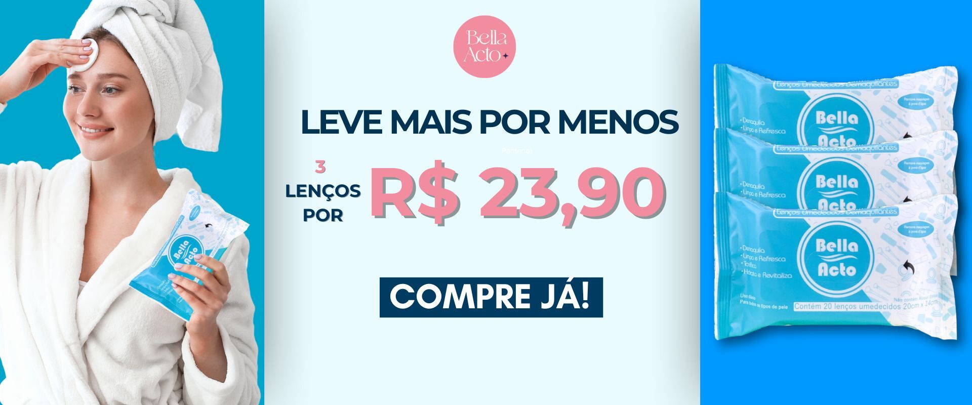 Kit With 3 Makeup Remover Wipes 20 UNITS Each Bella Acto p 68649353