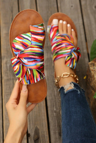 Rainbow Bow Tie Women s Flat Sandals Comfortable Massage Insole Multicolored Beach Sandals p 35837063