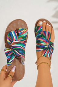 Rainbow Bowknot Decoration Women s Flat Sandals Comfortable Massage Sole Colorful Beach Slippers p 60702109