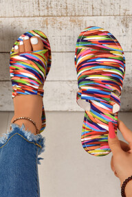 Women s Asymmetrical Rainbow Flat Sandals Strap Colorful Fashion Beach Shoes p 37166998