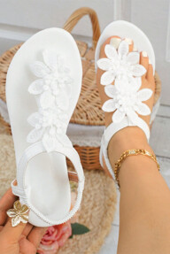 Asymmetrical Placement 3D Black Floral Women s Lightweight Flat Sandals Fashionable Floral Decor Elegant Wedding Style Easy Slip On p 34345324