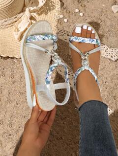 Platform Sandals For Women New Summer Rhinestone Design Fashion Versatile Elegant Wedge Heel Open Toe Non Slip Thick Sole Sandals p 60244657