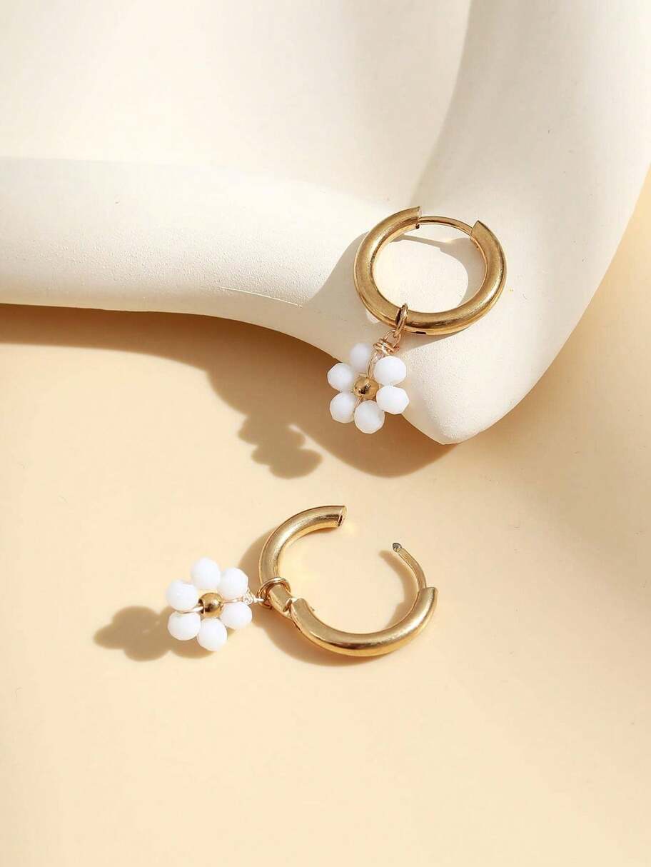 1 Set Of Stainless Steel Gold Summer Flower Artificial White Crystal Cute And Sweet Women s Earrings For Gift And Vacation p 69564436