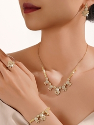 5pcs 18K Gold Plated Middle Eastern Dubai Royal Style Leaf Leaf Design Bridal Wedding Jewelry Set Handset White Cubic Zirconia Including Necklace Bracelet Earrings Suitable For Daily Wedding Wear Anniversary Gift p 68971658