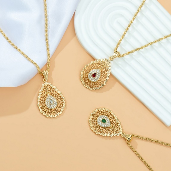 1pc Classic Gold Plated Women s Necklace Teardrop Hollow Carved Moroccan Style Pendant 60cm Chain Length p 61752874