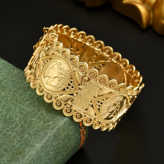 1pc Algerian Style Bridal Jewelry Cuff Bracelet With Coins Flower Decor Wedding Wrist Accessories Style All Seasons p 66816540