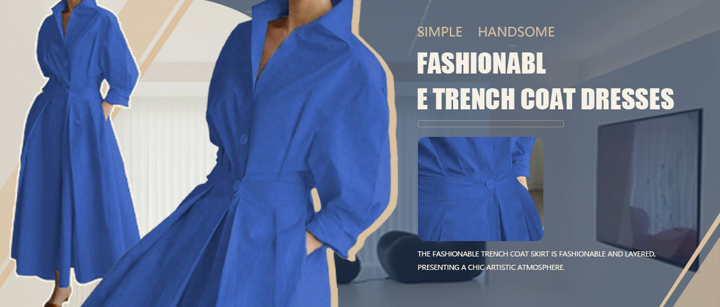 Spring And Summer New Style Solid Color Commuter Fashion V Neck Waist Waist Large Swing Buttons p 57679546