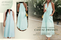 Spring And Summer New Style Back Cross Halter Neck V Neck Sleeveless Off Shoulder Casual Resort Style Solid Color Long Dress p 57186095
