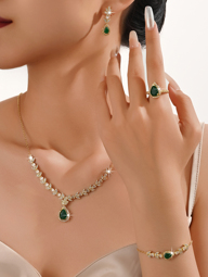 5pcs 18K Gold Plated Royal Style Bridal Wedding Accessories Set Handmade Embedded Green Cubic Zirconia Including Necklace Bracelet Earrings Ring Suitable For Daily Wear And Wedding Ceremony Wedding Anniversary Gift p 61136679