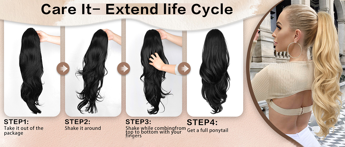 GIRL Synthetic 20inch Long Wavy Claw Clip On Ponytail Hair Extension Heat Resistant Natural Wave Pony Tail Fake Hairpieces p 86403324