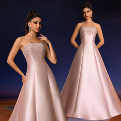 Anymoon Women s High Waist Long Evening Dress With Bust Pearl Rhinestone Trimmed Decoration Party Dress Gown Formal Wedding Guest p 52932324