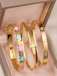 3pcs 1pc Stainless Steel Jewelry Set Suitable For Women s Daily Wear European And American Style Delicate Heart Nail Bracelet Birthday Wedding Valentine s Day Gift Valentines p 58943397