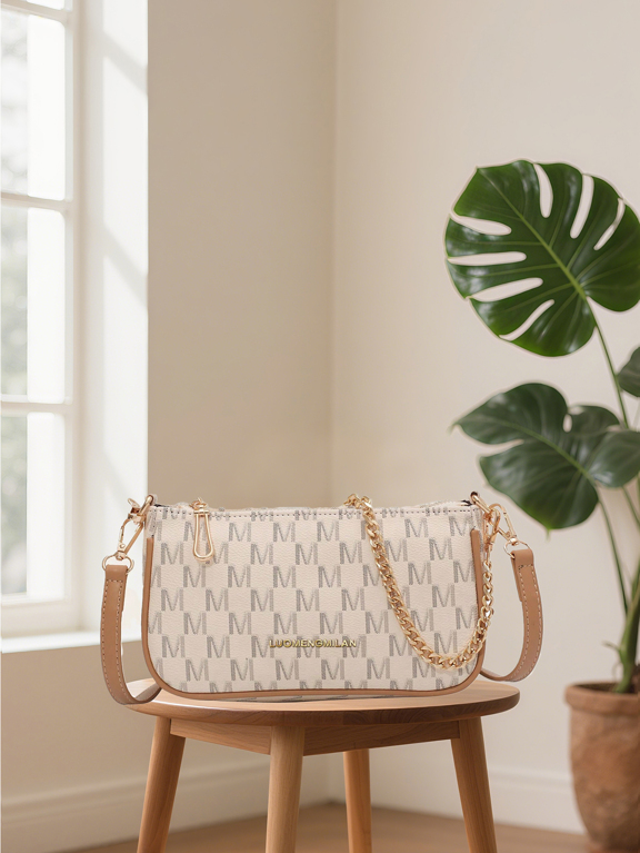 In 2025 The New Fashion Classic Joker Body Print Pattern Design Metal Chain Decoration Design Underarm Baguette Bag Is Suitable For Shopping  p 56298132