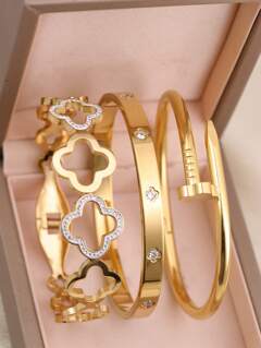 18K Gold Plated Stainless Steel Stackable Bracelet With Chain And Clover Design Fashion Style For Women Suitable For Casual Party Holiday Birthday Wedding Gift Valentines Mom Mother Mother s Day Gift p 64396880