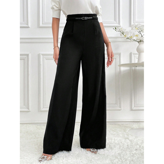 2pcs Women s 2025 Elegant Loose Wide Leg Pants With Belt High Waist Solid Color Work Suit Pants Casual Wear For Summer p 66679128