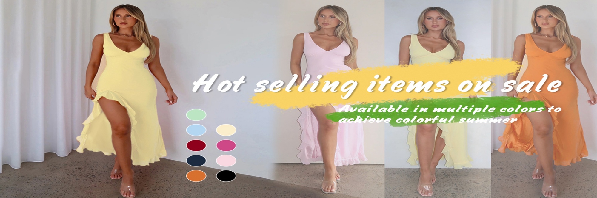 WOWDARK Women V Neck Ruffle Hem Split Solid Color Midi Dress Autumn p 36962343