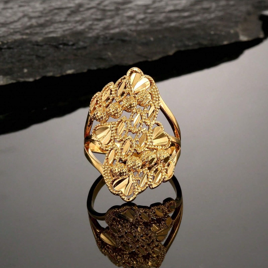 1pc 22K Gold Plated Copper Ring Affordable Gold Alternative Accessory Daily Wear Bridal Wedding Jewelry Summer Gift Adjustable Size Versatile New Design p 98998659