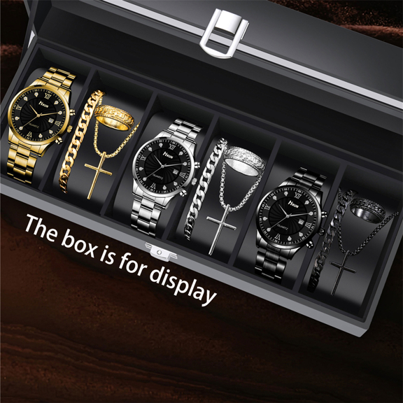 4pcs Set Men Classic Low Key Luxury Versatile Elegant Watches Cross Pendant Necklace Bracelet Ring Combination Set 3 Colors Available Suitable For Daily Decoration And Wear Ideal Gift For Father s Day Holiday Birthday Boyfriend Father p 67658053