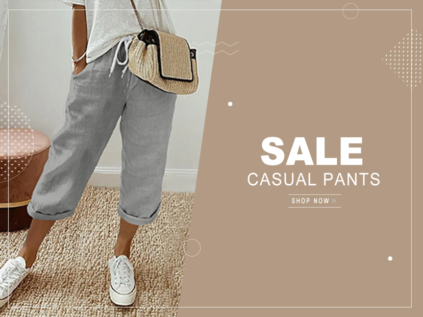 Women s Solid Color Drawstring Pocket Casual Capri Pants p 70160357