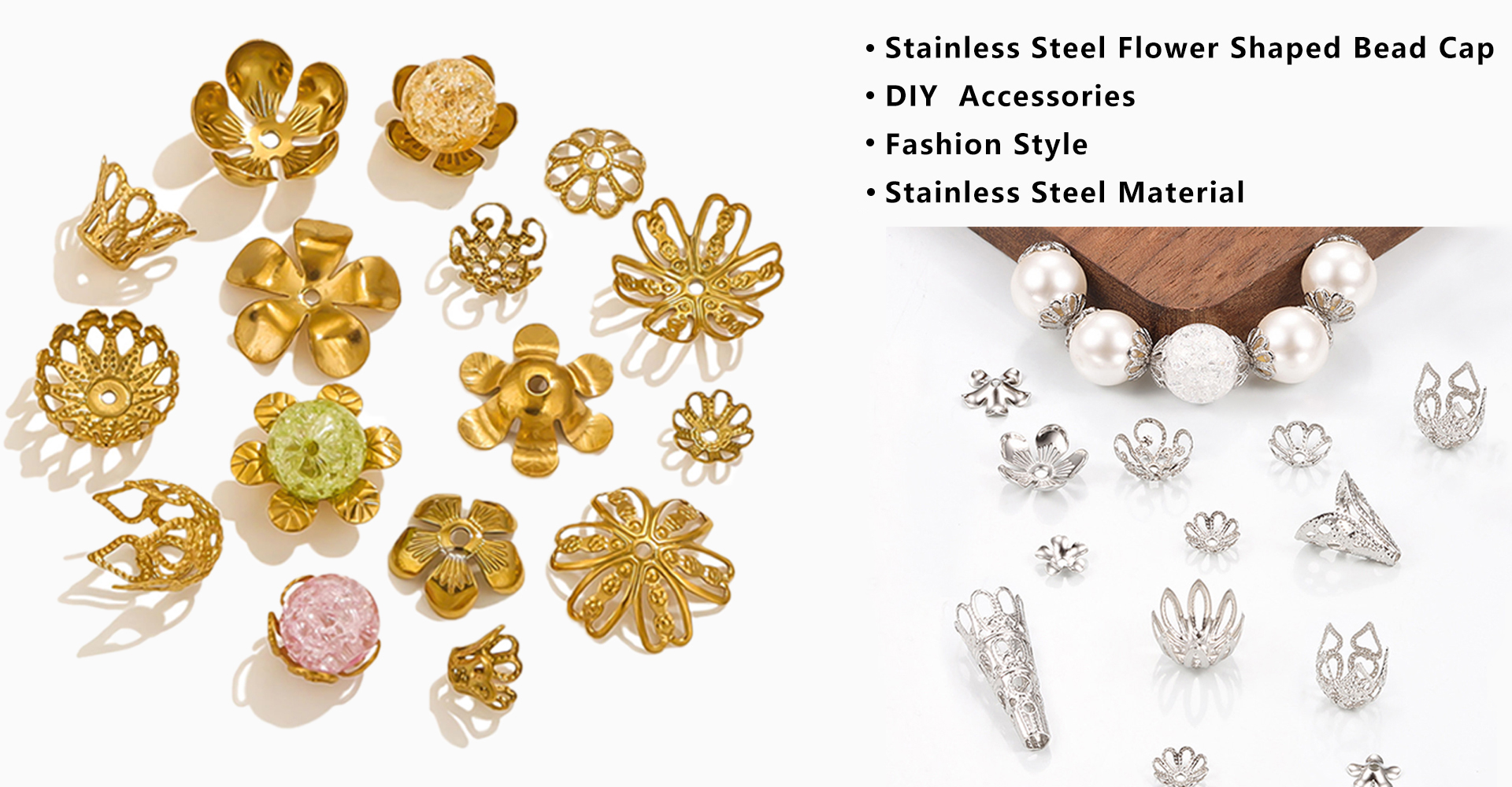 50pcs Stainless Steel Plated 18K Gold Hollow Flower Pedestal Plated Diy Handmade Flower Pedestal Bead Cap Beaded Jewelry Accessories p 56743687