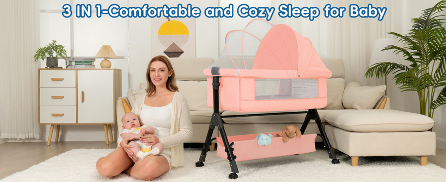 Bedside Bassinet Crib Bedside Bed Baby Cradle Baby Diaper Table With Underneath The Large Capacity Storage Basket Mosquito Net And Three Adjustable Height Breathable And Soft Cotton Lining Cloth Care For Baby s Skin Portable Easy To Fold Multifunctional Design Newborn Must Have Baby Needs Baby Furniture Baby Supplies New Mother s Necessities p 74290596