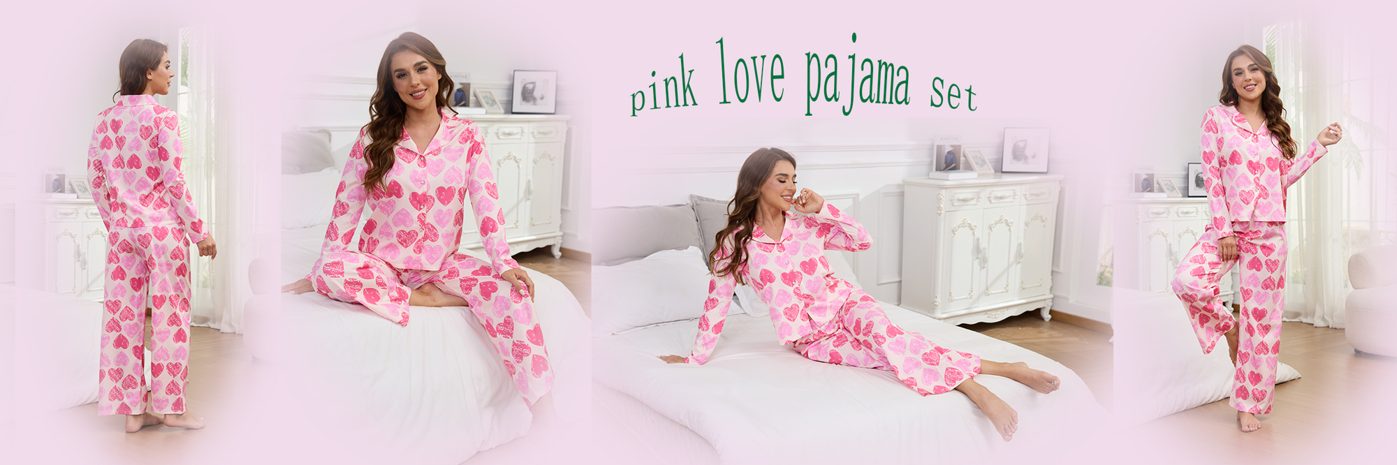 2pcs Set Heart Print Casual Sleepwear Set For Young Women Button Up Design Random Print Placement p 84475550
