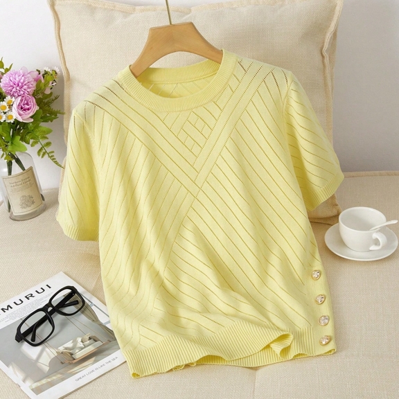 GIGOGOU Fashion Spring Summer Women Knit T Shirt Basic Ladys Casual Short Sleeves Tee p 53100671