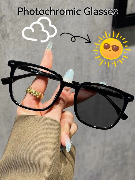 1pc Large Frame Studded Outdoor Photochromic Clear Lens Glasses For Summer Beach Vacation Outdoor Travel Back To School Fashionable Preppy School Look p 51916963