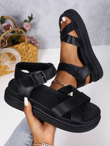 Minimalist Women Thick Bottom Sandals Buckle Strap Mom Casual Beach Sandals Student Flat Sandals Comfortable Plus Size Non Slip Waterproof Toe Open Retro Summer Shoes p 78255079