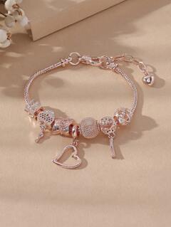 1 Fashionable And Personalized Heart Set With Diamonds Butterfly Lantern Beads Bead DIY Copper Bracelet Elegant Accessory For Women p 127337992