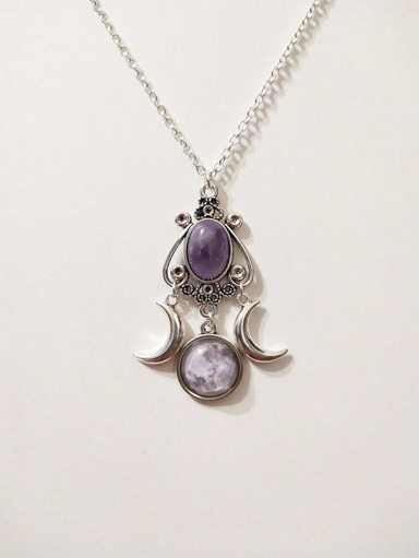 1pc Unique And Creative Bohemian Style Moon Goddess Necklace And Amethyst Pendant Necklace Are Perfect For Women s Gifts p 80861005