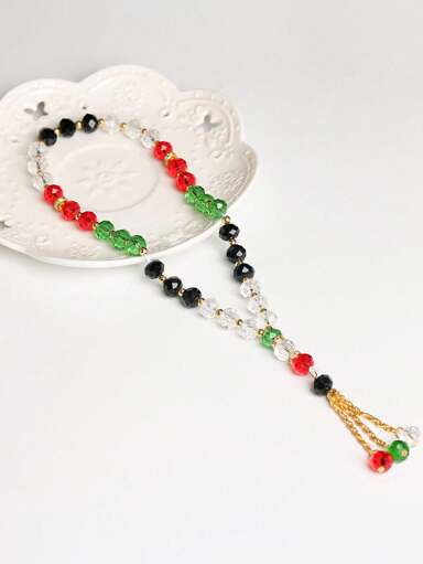 1pc Muslim Prayer Beads Bracelet Colorful Transparent Glass Beads Gold Metal Round Beads And Feather Pendant Includes Blessing Card Suitable For Festival Wearing p 86905247