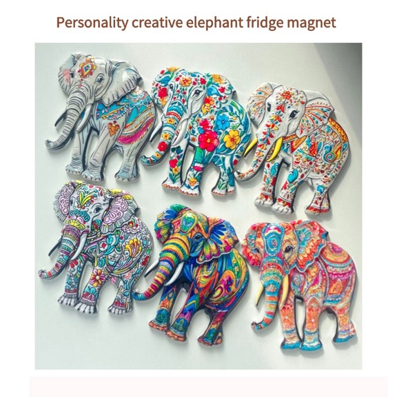 1pc Cute Elephant Boho Style Pattern 3D Resin Fridge Magnet Suitable For Home Decor Daily Use Holidays Travel Souvenirs  p 49000344