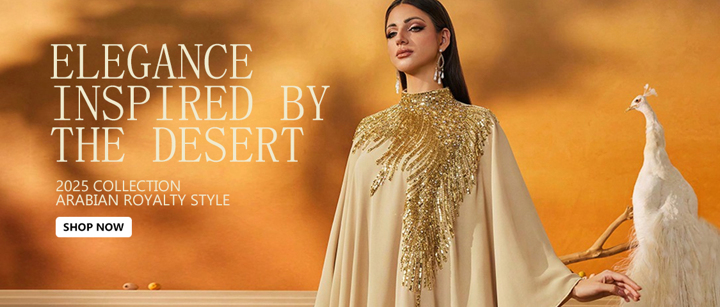 AmazingHoney Elegant Beige Loose Fit Kaftan Dress With Gold Sequin Embellishments Party Abaya Formal Muslim Dress Evening Gown Abaya Dress Oversized Fit Please Check Size Chart Modest p 43444365