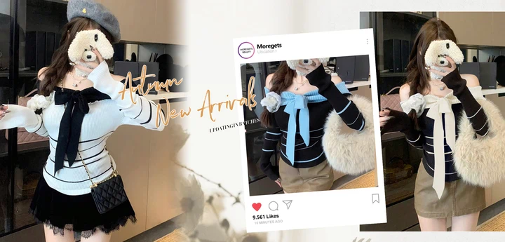 Autumn Winter Shoulder Revealing Knit Sweater With Tie Up Positioning Holes Contrast Color Striped Off Shoulder Fitted Women Pullover Suitable For Winter Christmas Spring Festival New Year Outfits p 48600423