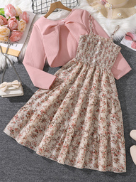 Left Mama Tween Girl Floral Long Sleeve Top And Slip Dress Set Spring Autumn p 41142357
