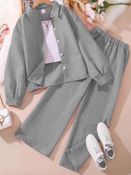 Left Mama 2pcs Set Tween Girl New Autumn Long Sleeve Shirt Top With Collar And Long Pants p 58358673