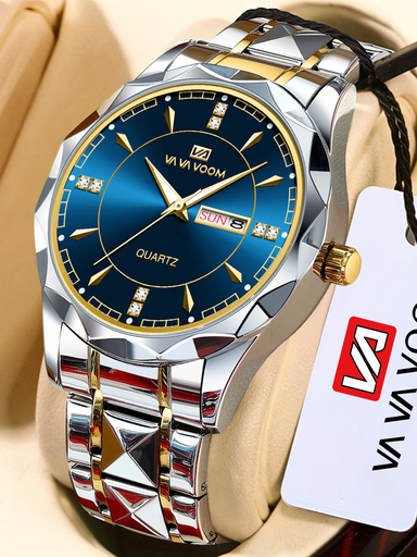 VA VA VOOM New Fashionable Men s Watch Va Va Voom Brand Stainless Steel Diamond Shaped Link Bracelet Date Calendar Luxury Quartz Watch Suitable For Business Wear Father p 24850289