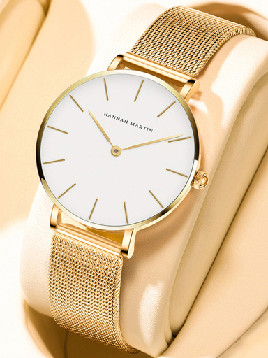 HANNAH MARTIN 1pc Elegant Women s Quartz Watch 3ATM Waterproof Gold Rose Gold Silver Stainless Steel Mesh Strap Japanese Quartz Movement 36mm Round Case Minimalist Two Hand White Dial Timeless Fashion Women s Watch Comes With Black Gift Box Suitable For Gifting Girlfriend Mother p 129139721