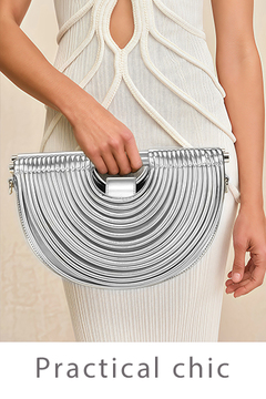 European American Style Noodle Evening Bag For Women Elegant Half Circle Handbag Vintage Metal Decorative Ruffle Shell Shaped Luxury Fashion Clutch Purse For Party Wedding Bride p 101714670