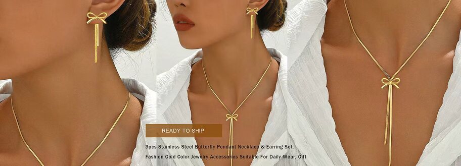 3pcs Stainless Steel Butterfly Pendant Necklace Earring Set Fashion Gold Color Jewelry Accessories Suitable For Daily Wear Gift p 68840724
